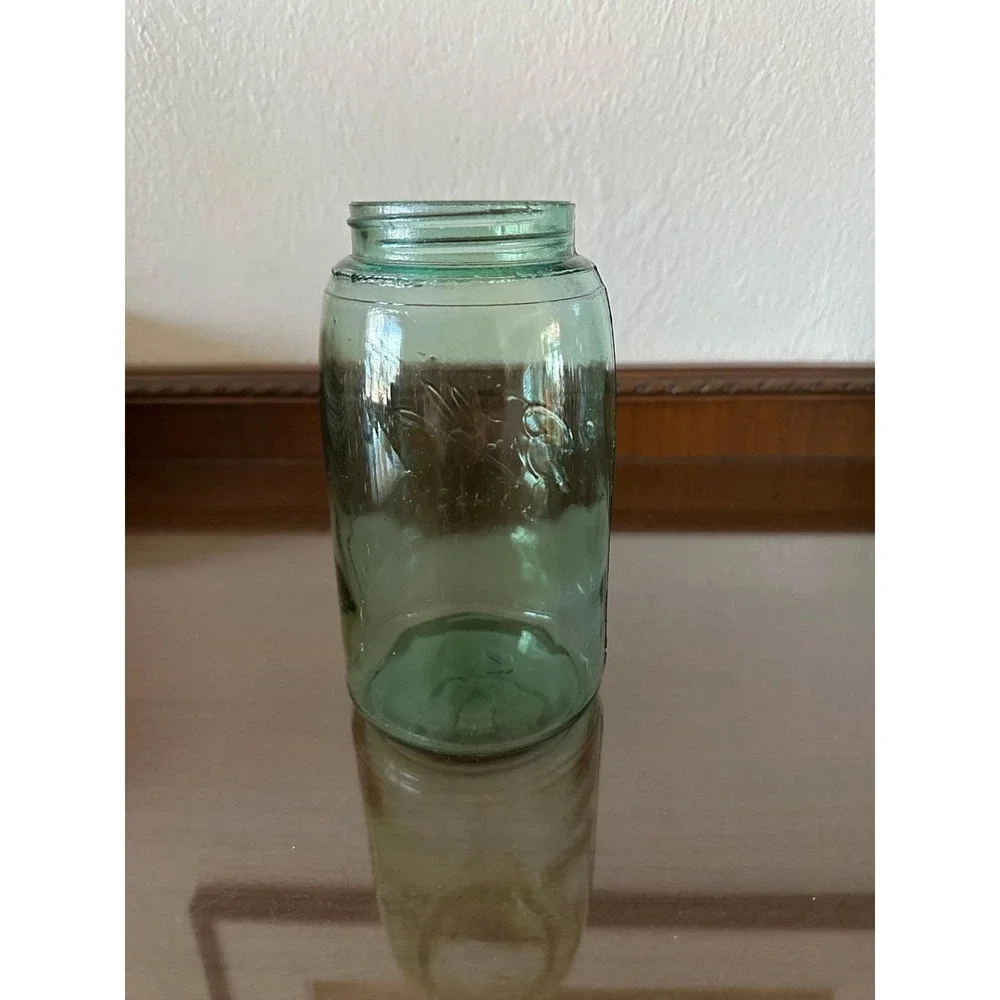 Ball Mason Jar Aqua Green Glass Quart Size Embossed Script Logo 1900-1910